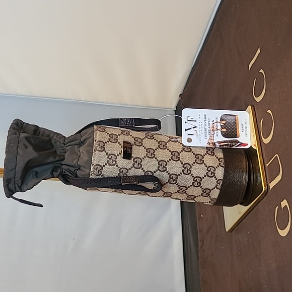 GUCCI VINTAGE 1990'S GG CANVAS/NYLON/LEATHER  DRAWSTRING BEVERAGE HOLDER - Picture 6 of 16